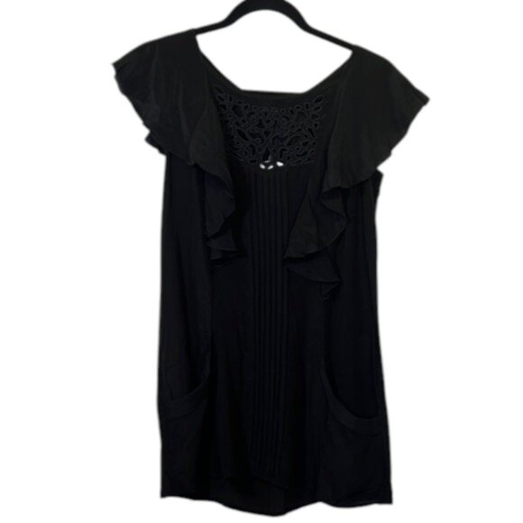 Daniel Rainn Black Silk Top with Cutout & Flutter Sleeves – NWT - Picture 1 of 10
